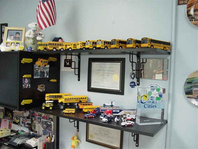 A large collection of school buses owned by Frank Giordano, Vehicle Maintenance Coordinator.